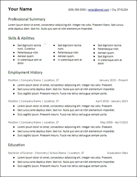 3 Columns Skills Based Resume Template