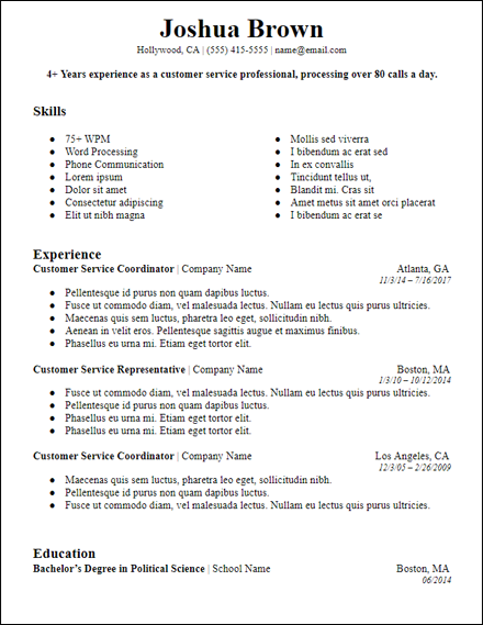 Strong Professional Summary Skills Based Resume Template