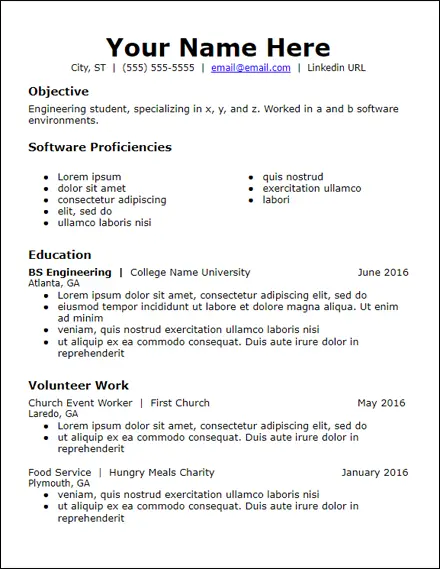 Objective Skills Education Volunteer No Experience Resume Template