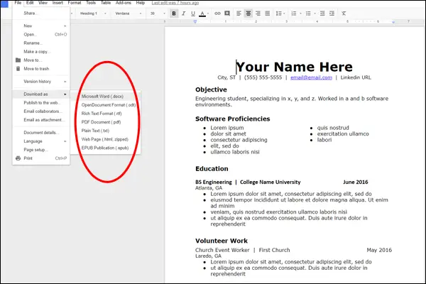 how to make a resume using google docs