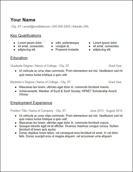 Skills Based College Education Google Docs Resume Template