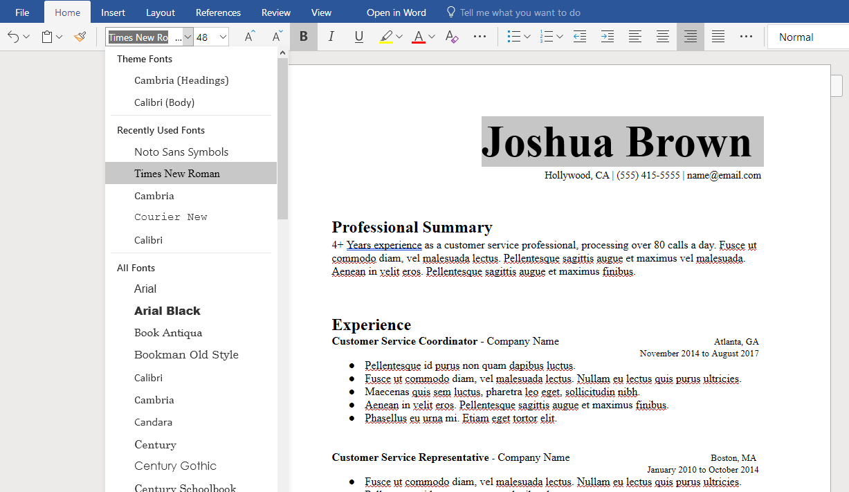 microsoft word resume templates edit