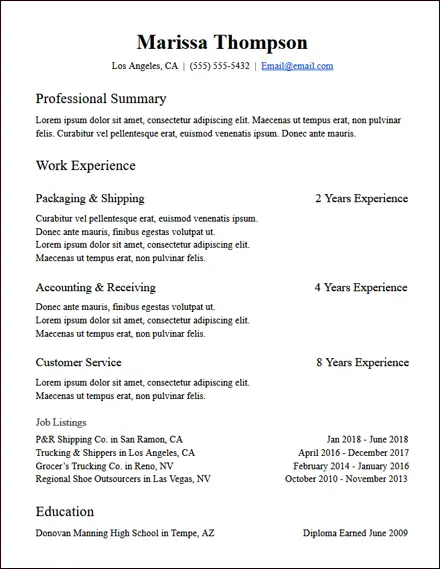 experience functional google docs resume template