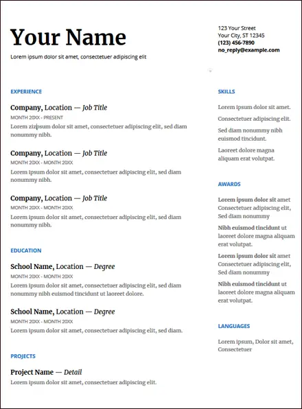 free resume templates google docs