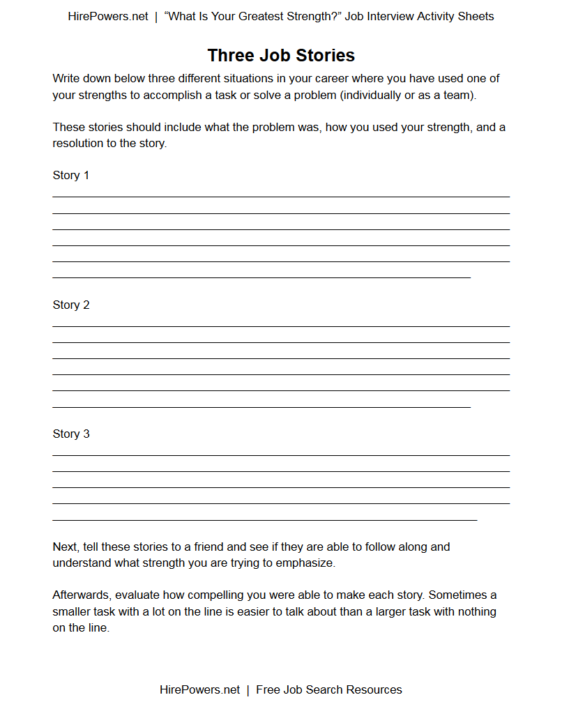 what is your greatest strength interview question activity sheet
